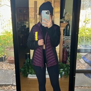 NEW 32 Degrees Women’s Quilted Mixed Media Puffer Plum/Black Zip Jacket, Size S